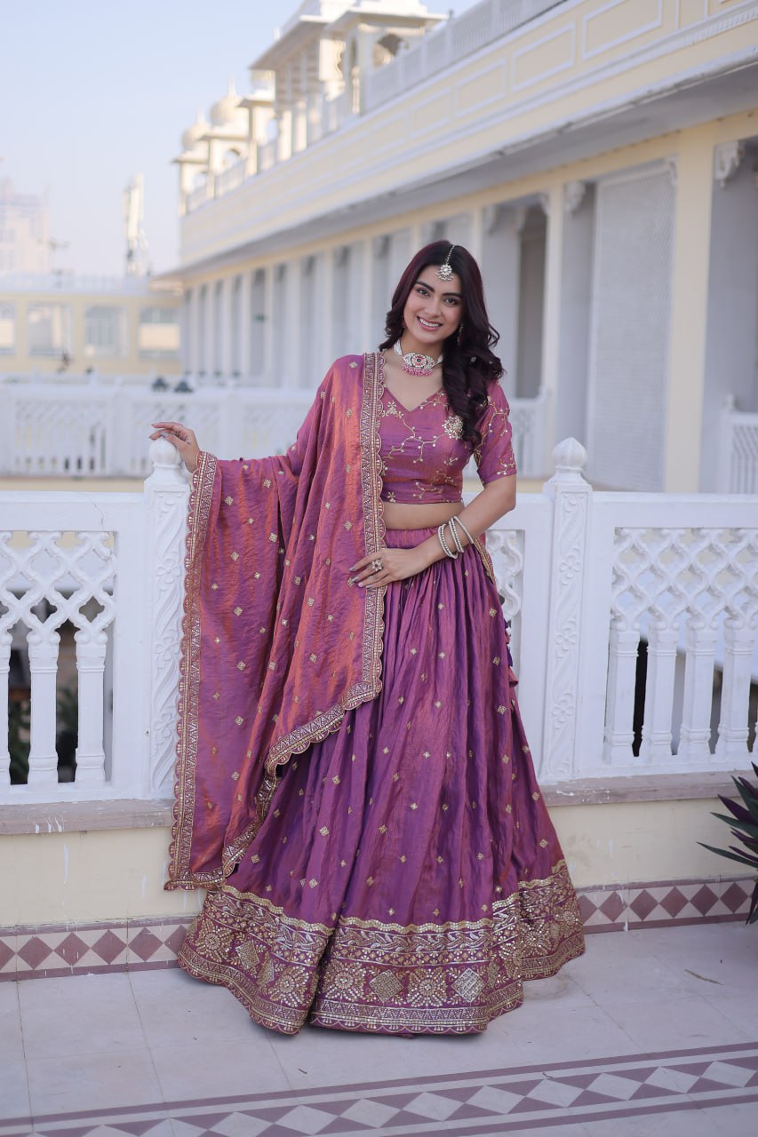 RangBhoomi Elegant Lehengha Choli Dupatta Set in YSL Silk with Sequins and Zari Embroidery