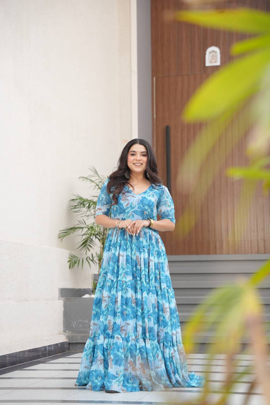 Full Flair Gown – Premium Printed Georgette, Ultimate Flare Elegance