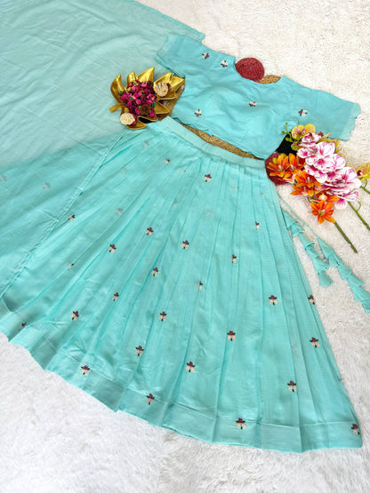 Elegant Summer Special Floral Kota Checks Lehenga Choli with Exquisite Embroidery – Perfect Blend of Style and Comfort
