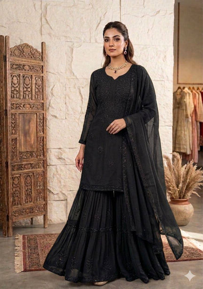 Elegant Designer Georgette Sequence Embroidered Sarara Set – Perfect Wedding and Party Wear
