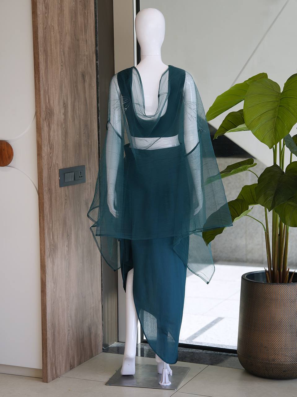 Designer Fusion Style Luxury Collection - Elegant Roman Silk Ensemble with Embroidery, Net Lace Dupatta, and Dripping Skirt