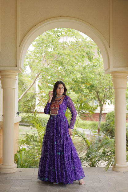 RangBhoomi Bandhani & Kutchi Patchwork Faux Georgette Gown — Festive Navratri Edition
