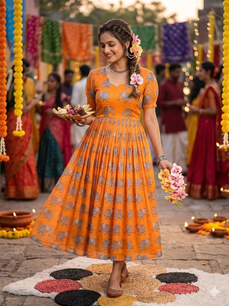 Elegant Summer Special Fully Stitched Kalamkari Midi Gown for Festive Glamour and Sophistication