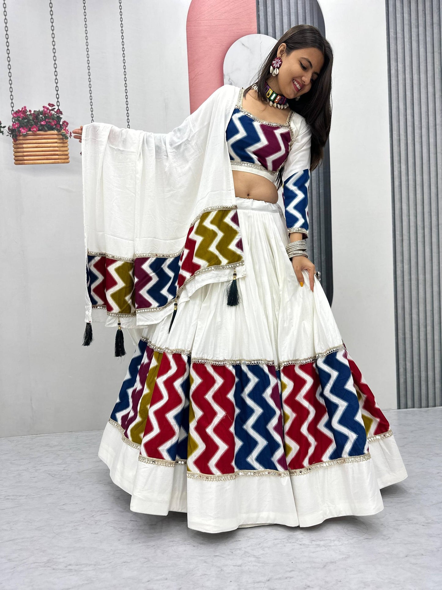 Navratri Special Pure Cotton Lehenga Choli Set with 6-Meter Flair, Fully Stitched Comfort Fit