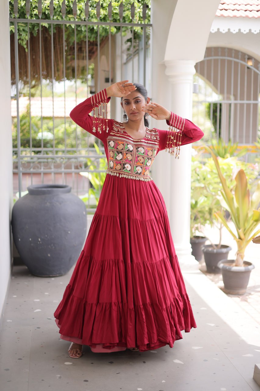 RangBhoomi Navratri Gown Collection 2026 — White, Maroon & Black Festive Gown