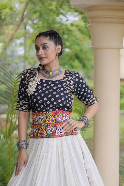 RangBhoomi Navratri Festive Lehenga Set - Cora Cotton & Bandhej Embroidered Blouse