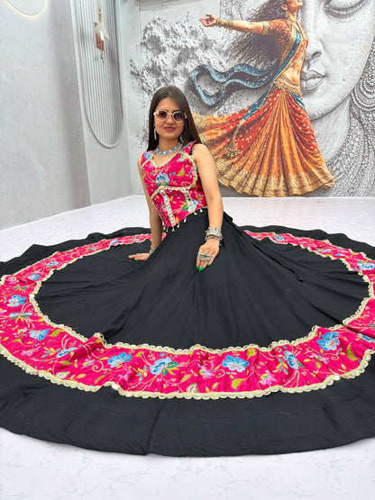 RangBhoomi Tapi-338 Big Flair 6 Meter Pure Cotton Lehenga Choli — Silk Choli, Fox Georgette Dupatta
