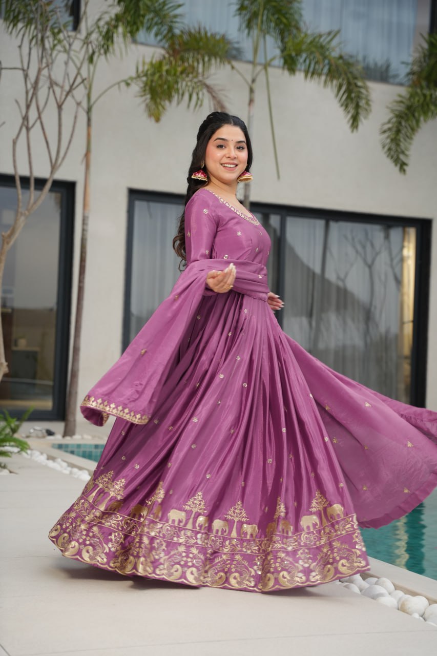 Embroidered Chinnon Gown Set | Indian Wedding Outfit