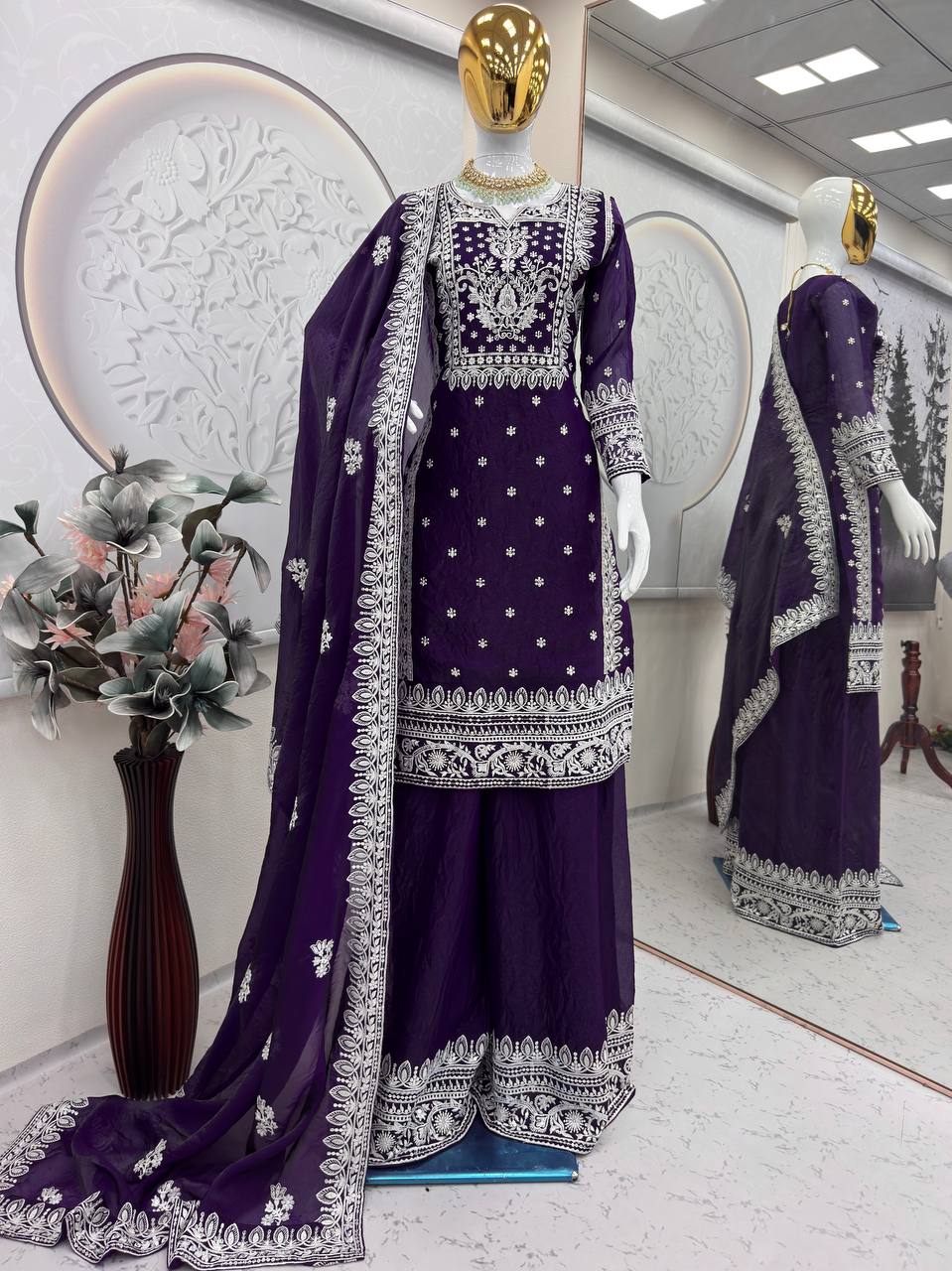 RangBhoomi Designer Party Wear Collection – Elegant Heavy Fandy Silk Ensemble with Embroidered Cotton Threads and Sequins