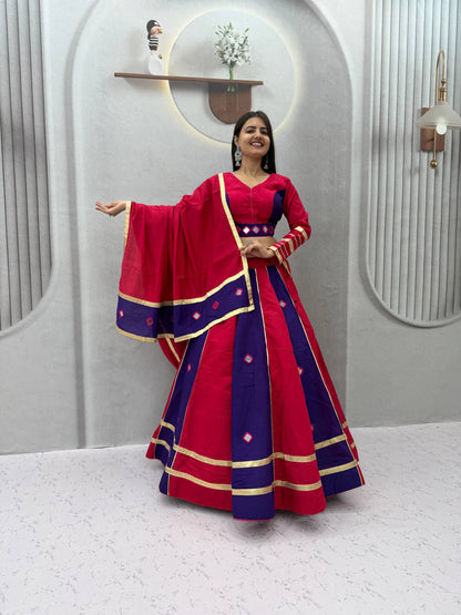 RangBhoomi Navratri Mirror-Work Roman Silk Lehenga Choli - 6+ Meter Flair