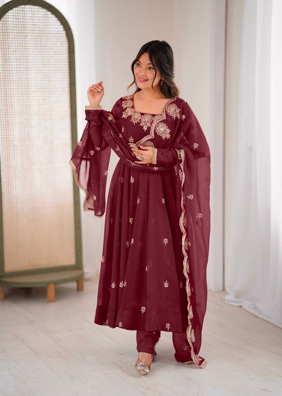 RangBhoomi Elegant Embroidered Sequence Designer Anarkali Three Piece Set