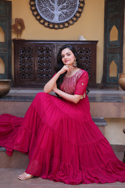 RangBhoomi Premium Designer Ready-to-Wear Gown Collection in Red and Pink