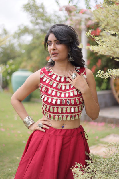 RangBhoomi Navratri Roman-Silk Lehenga Choli Set — Full-Stitched Festive Ensemble