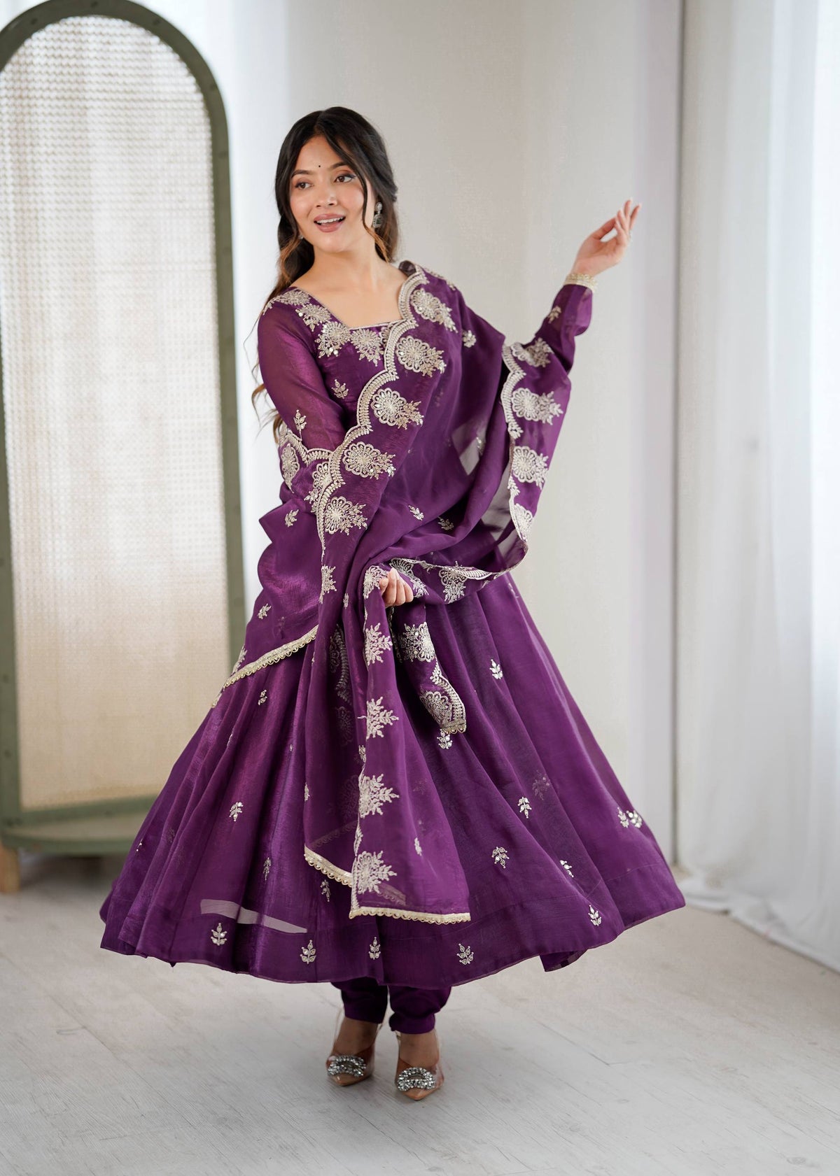 RangBhoomi Elegant Embroidered Sequence Designer Anarkali Three Piece Set