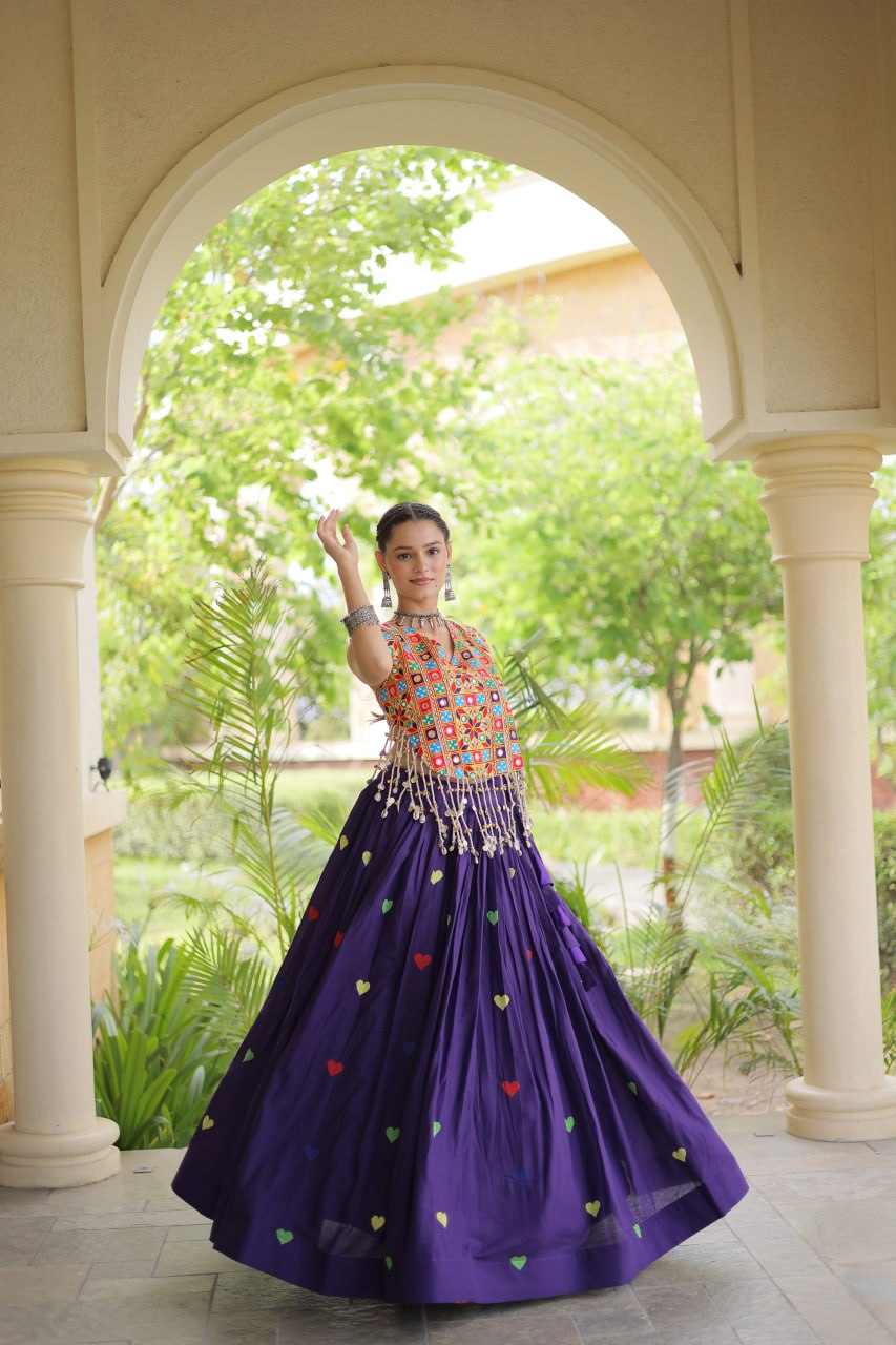 RangBhoomi Navratri Festive Cora Cotton Lehenga Set with Embroidered Blouse