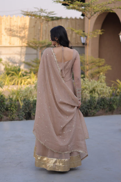 RangBhoomi Silver Mirror Lace Gown with Dupatta - Elegant Occasion Wear