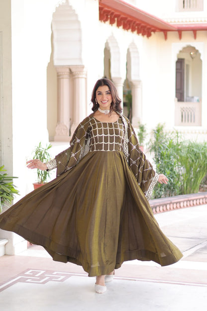 RangBhoomi Premium Ready-to-Wear Embroidered Gown and Dupatta Set