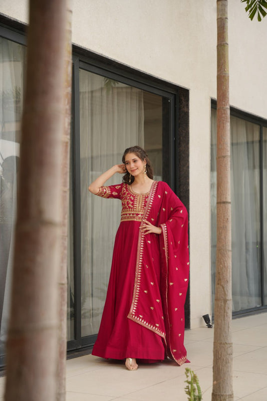 Exquisite Vichitra Silk Embroidered Gown