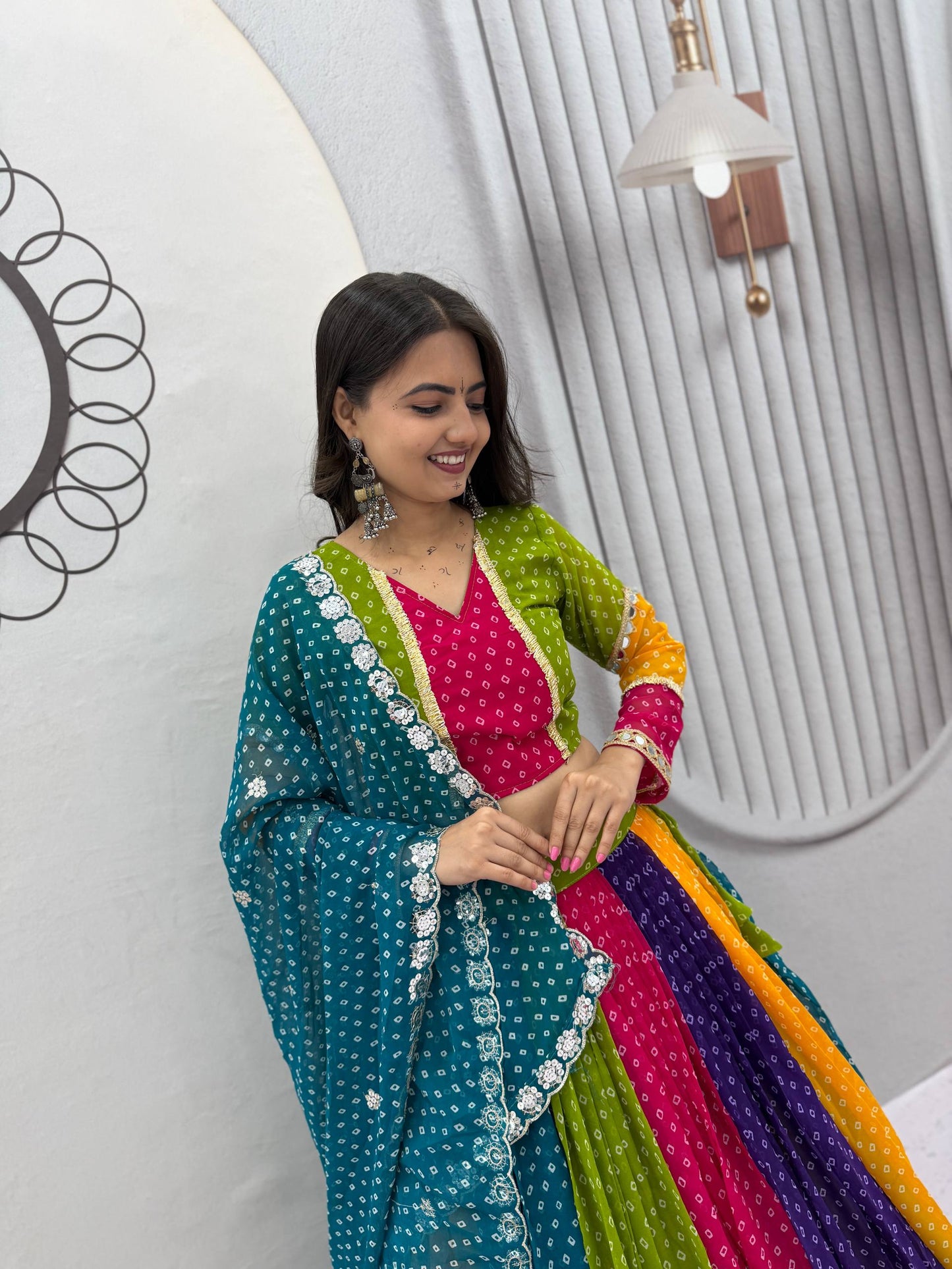 RangBhoomi Navratri Special Georgette Lehenga Choli — 6m Flair, Micro Cotton Inner, Elegant Shivansh Work