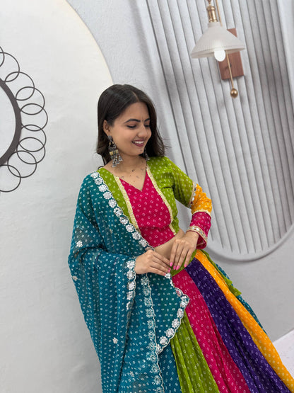 RangBhoomi Navratri Special Georgette Lehenga Choli — 6m Flair, Micro Cotton Inner, Elegant Shivansh Work