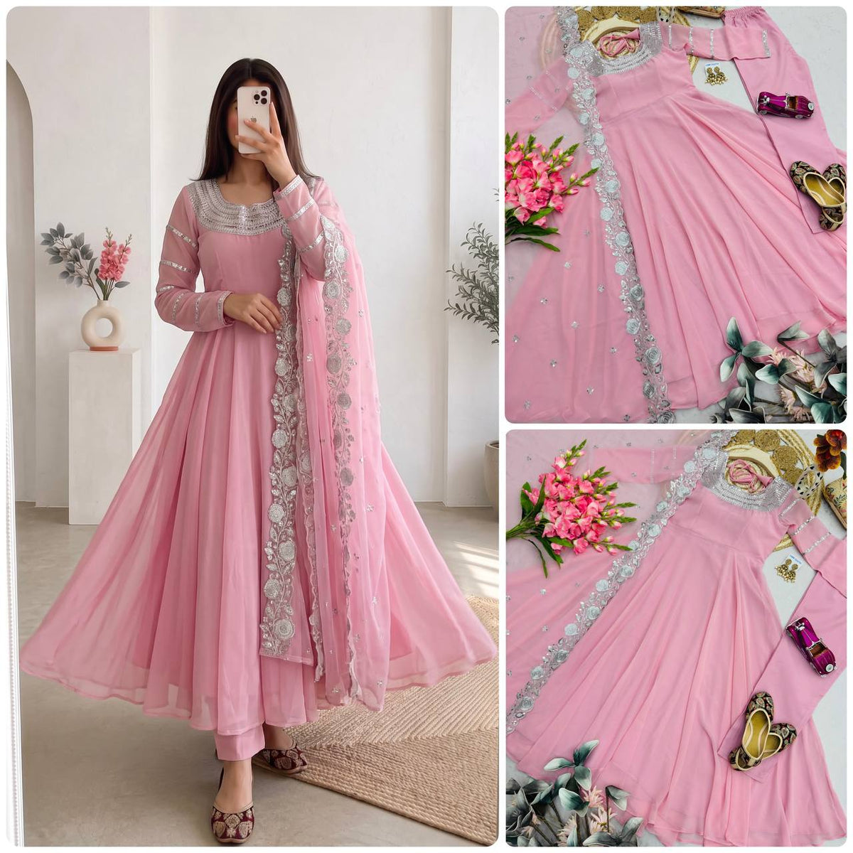 RangBhoomi Designer Heavy Fox Georgette Embroidered Party Gown Set - Elegant Festive Wear