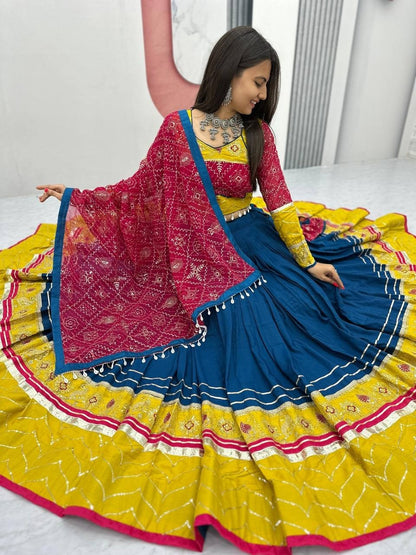 RangBhoomi Navratri Special Pure Cotton Embroidered Lehenga Choli with 6m Flair and Heavy Dupatta