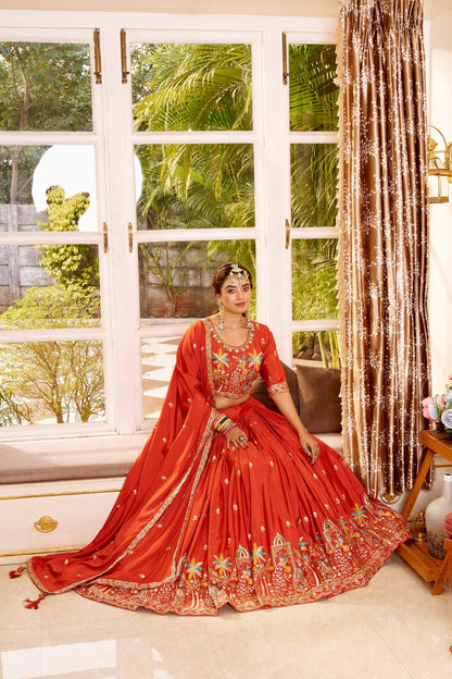 RangBhoomi Exquisite Wedding Lehenga Choli Set with Elegant Embroidery and Premium Crepe Silk