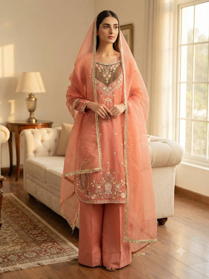 RangBhoomi NC Moss Designer Embroidered Top-Bottom & Dupatta Set — Fully Stitched Ready to Wear