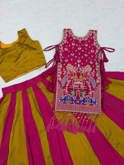 RangBhoomi Navratri Special Vichitra Silk Lengha Choli – Fully Stitched with Heavy Thread & Sequence Work