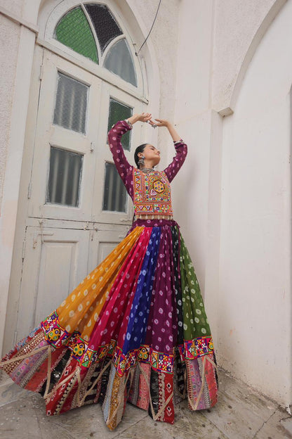 Navratri Festival Full-Stitched Georgette Lehenga Choli with Vintage and Kutchi Gamthi Embellishments