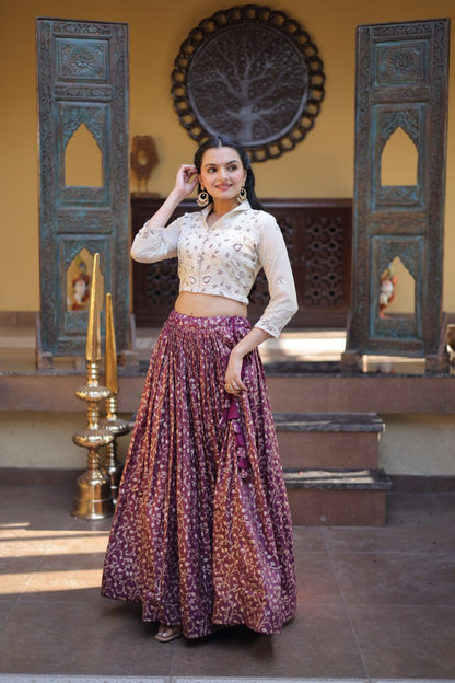 RangBhoomi Elegant Cosmos Jacquard Lehenga Choli Set with Embellished Blouse