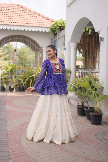 RangBhoomi Navratri Lehenga Choli Set — Kora Cotton Frill with Laheriya Print