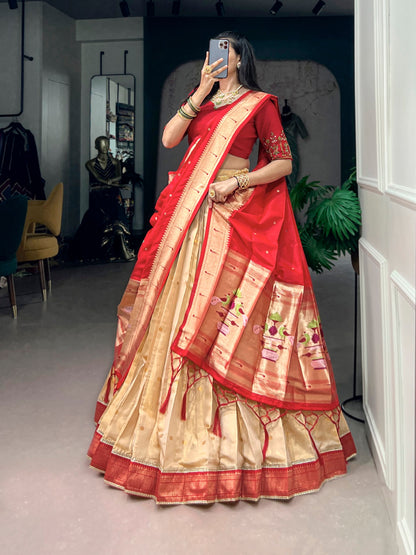 RangBhoomi Paithani Kanchipuram Silk Lehenga Set with Jacquard Paithani Dupatta