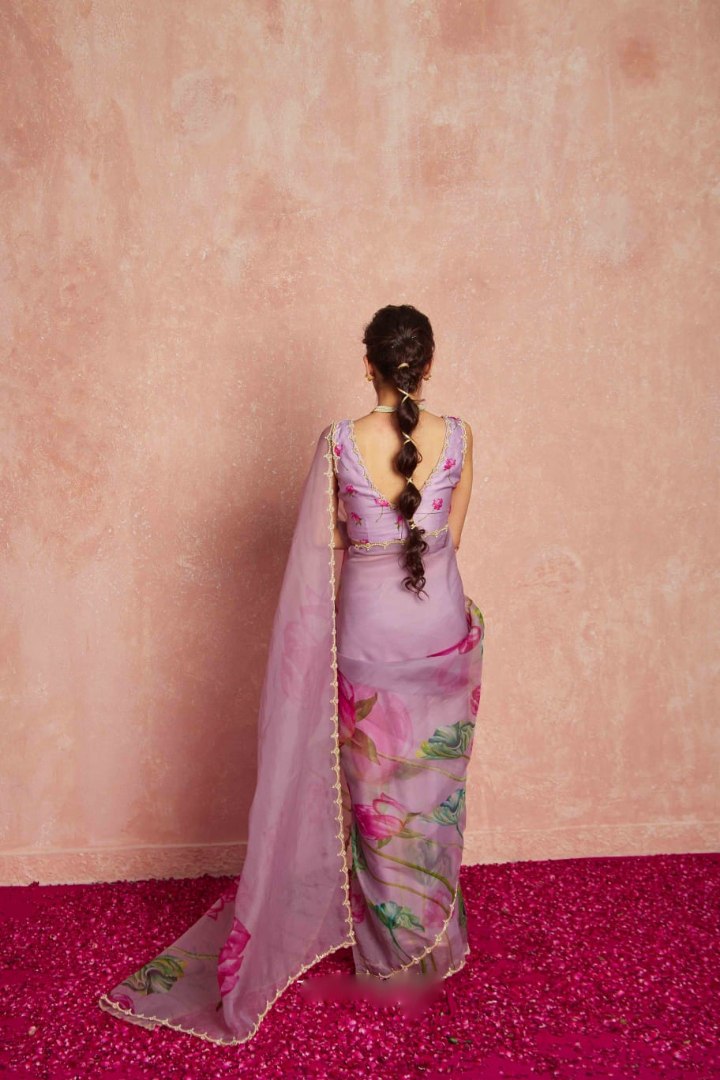 Ready to Wear Organza Saree - Floral Print, Lightweight
