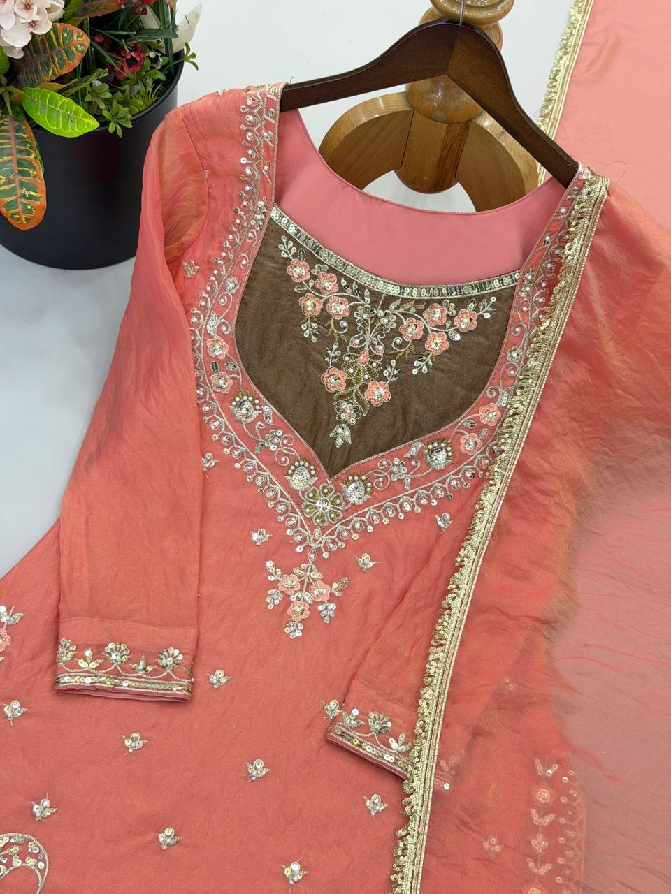 RangBhoomi NC Moss Designer Embroidered Top-Bottom & Dupatta Set — Fully Stitched Ready to Wear