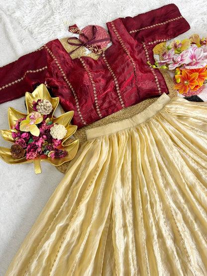 Fully Stitched Space Silk Lehenga Set with Sequins Embroidery — L/XL