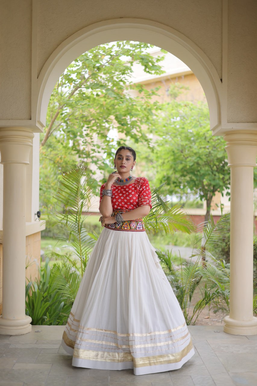 RangBhoomi Navratri Festive Lehenga Set - Cora Cotton & Bandhej Embroidered Blouse