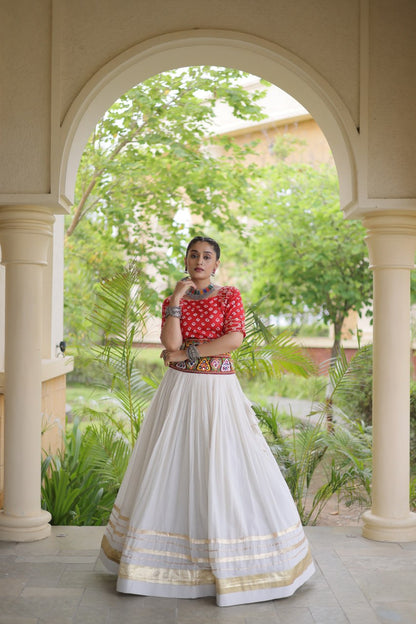 RangBhoomi Navratri Festive Lehenga Set - Cora Cotton & Bandhej Embroidered Blouse