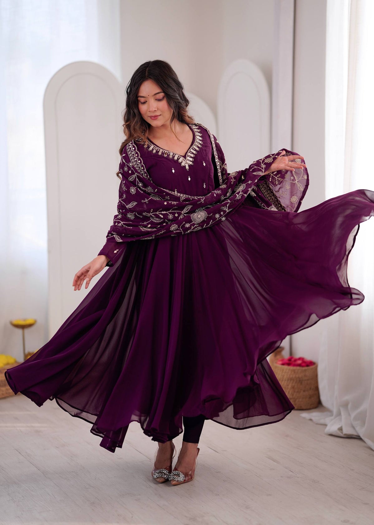 RangBhoomi Elegant Embroidered Mirror Anarkali Three-Piece Gown Set