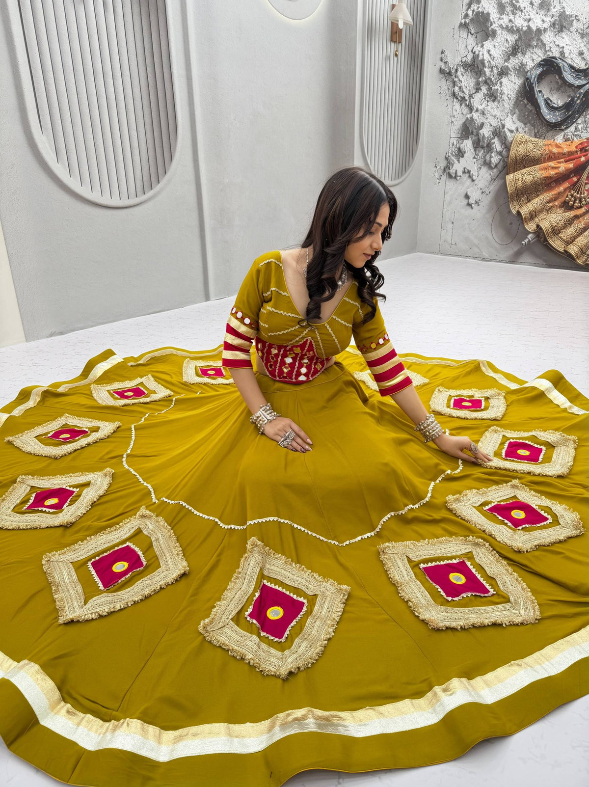 RangBhoomi Navratri Special Handwork Cotton Lehenga Choli — 6m Flair, Full-Stitched