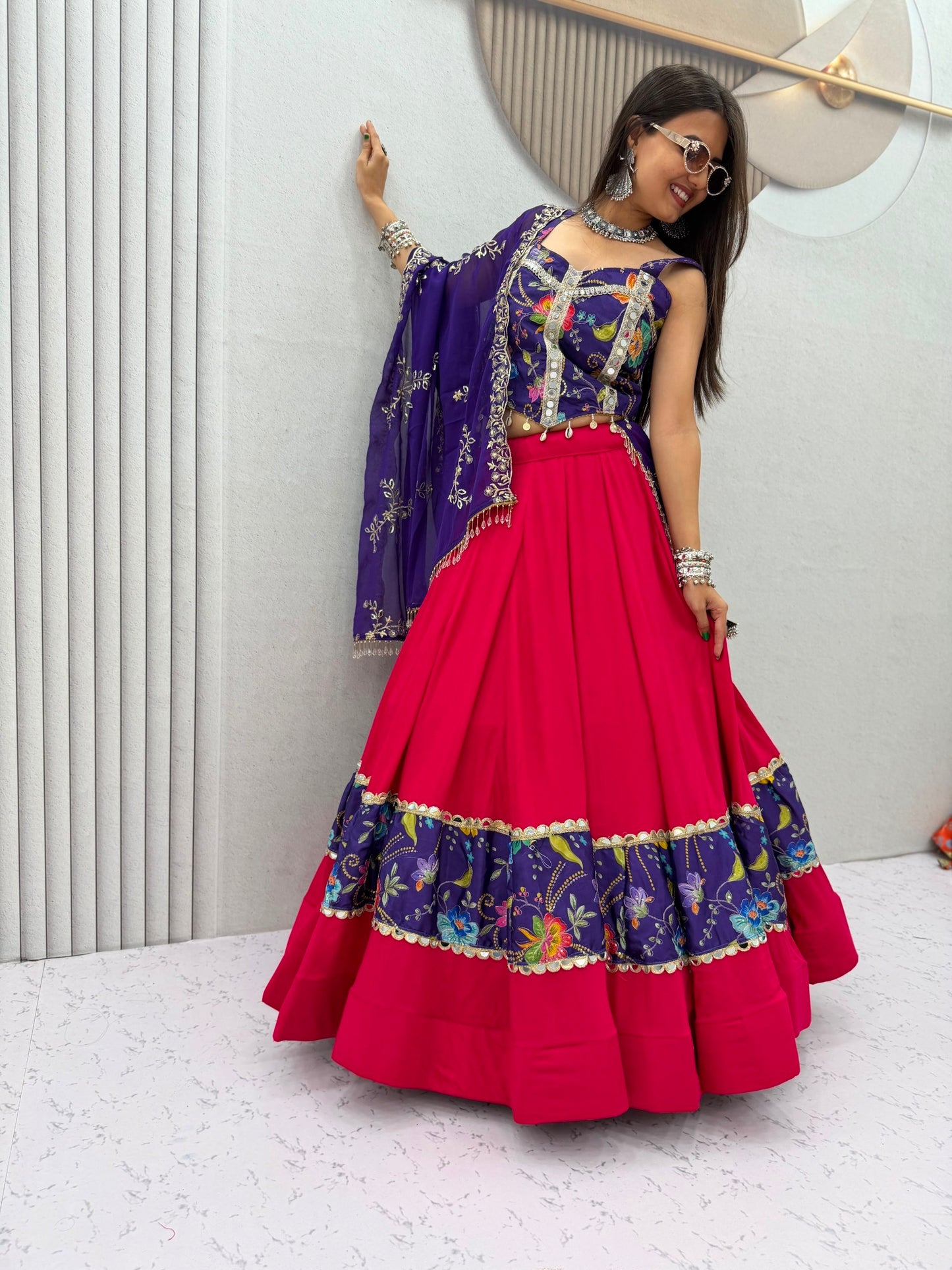 RangBhoomi Navratri Special Pure Cotton Lehenga Choli with 6m Flair & Heavy Embroidered Dupatta