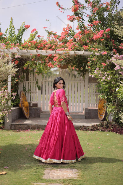 RangBhoomi Navratri 2026 Kora Cotton Full-Stitched Lehenga & Blouse Set — L (40", Adjustable 38–44)