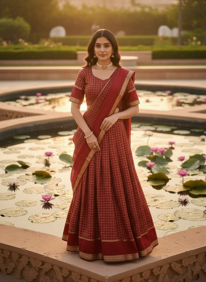Elegant Pure Viscose Georgette Lehenga Choli Set with Zari Weaving and Hand-Dyed Chex Pattern