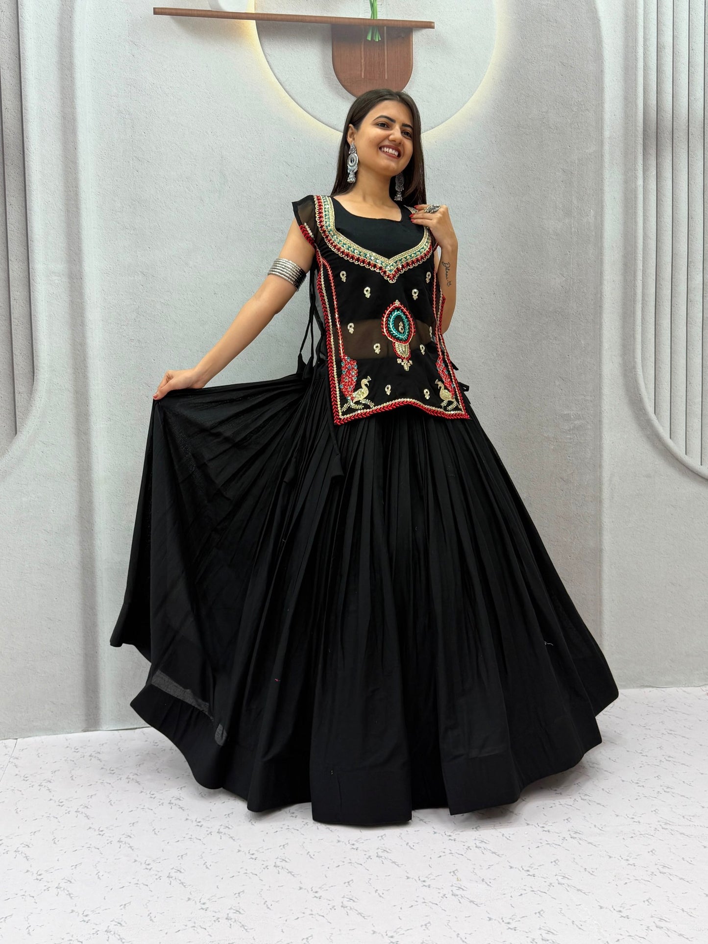 RangBhoomi Navratri Special Pure Khadi Cotton Lehenga Choli with 6m Flair — Fully Stitched