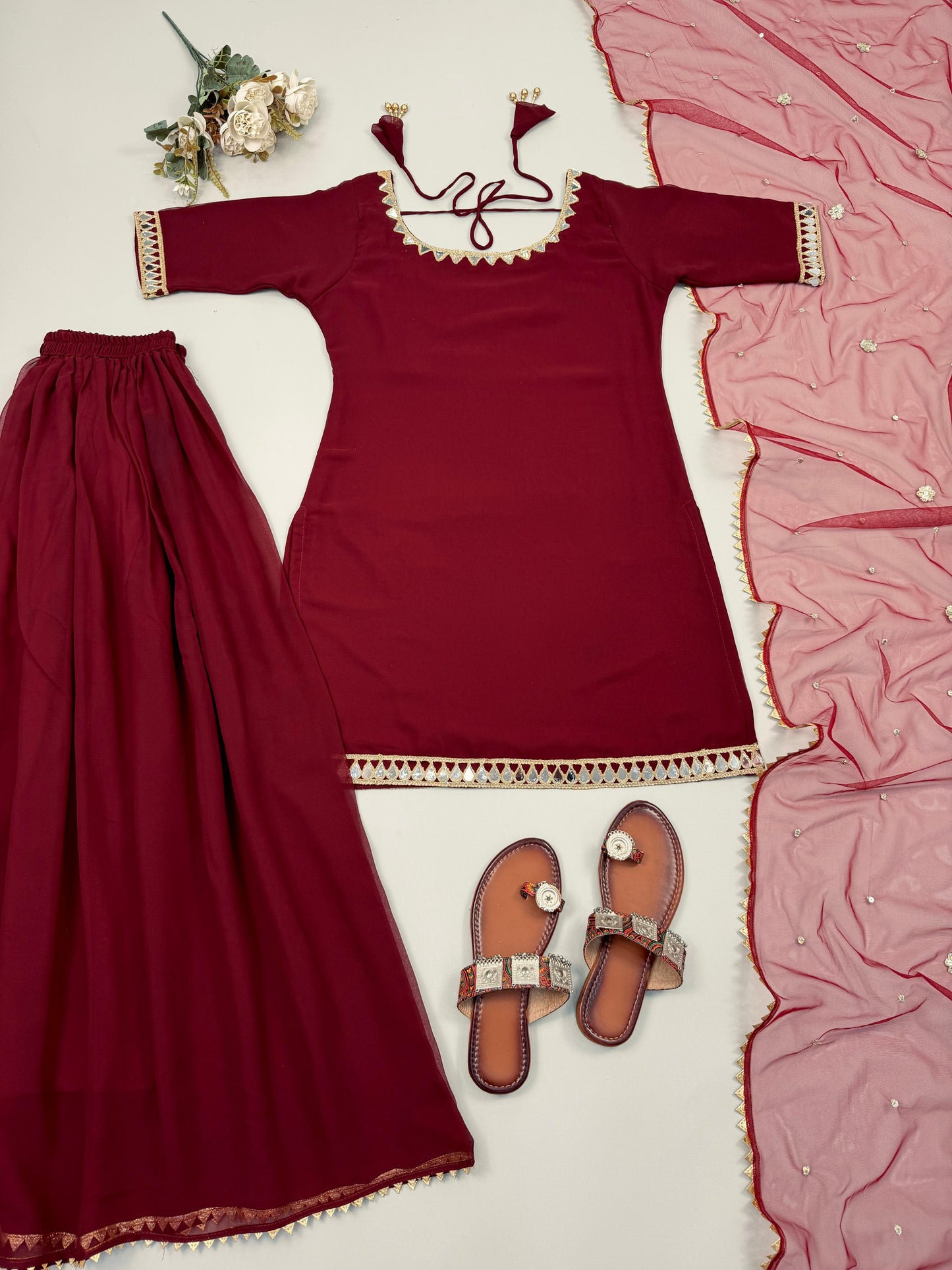 RangBhoomi Elegant Designer Heavy Faux Georgette Silk Top, Bottom, and Dupatta Set Fully Stitched and Ready to Wear