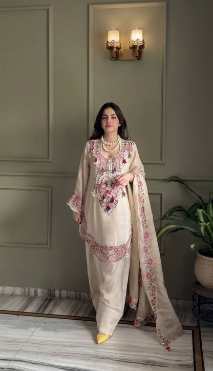 Elegant Women’s Ethnic Ensemble in Premium Heavy Georgette with Embroidered Threadwork, Fully Stitched and Ready to Wear