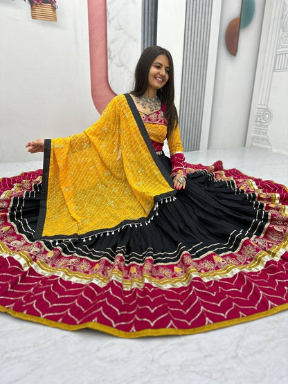 RangBhoomi Navratri Special Pure Cotton Embroidered Lehenga Choli with 6m Flair and Heavy Dupatta