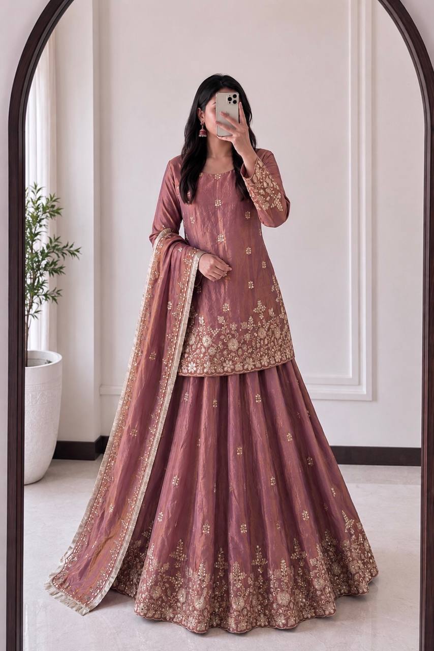 RangBhoomi Designer Party Wear Collection - Elegant Two Tone Fandy Silk Ensemble
