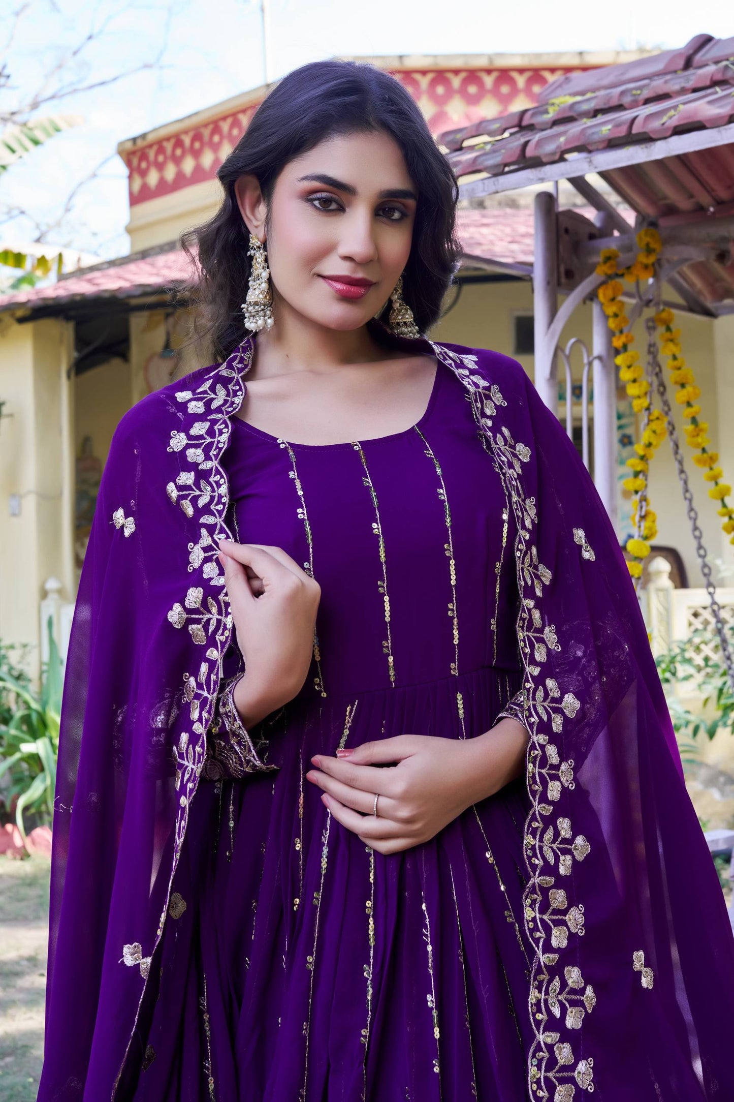 RangBhoomi New Festival Collection Long Gown with Dupatta – Elegant Fox Georgette Fabric with Heavy Sequence Embroidery