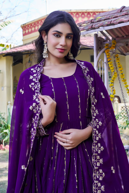 RangBhoomi New Festival Collection Long Gown with Dupatta – Elegant Fox Georgette Fabric with Heavy Sequence Embroidery